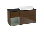Villeroy und Boch Finion Waschtischunterschrank G682GMGN 120x60,3x50,1cm, Regal links Olive Matt Lacquer, Walnut veneer