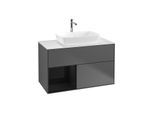 Villeroy und Boch Finion Waschtischunterschrank G771PHGK 100cm, Abdeckplatte white matt, Emotion, Regale Glossy black lacquer, Anthracite matt