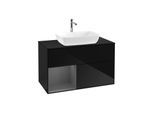 Villeroy und Boch Finion Waschtischunterschrank G772GKPH 100cm, Abdeckplatte black matt, Emotion, Regale Anthracite matt lacquer, Glossy Black Lacquer