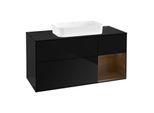Villeroy und Boch Finion Waschtischunterschrank G712GNPH 120x60,3x50,1cm, Regal rechts Walnut veneer, Glossy Black Lacquer