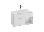 Villeroy und Boch Finion Waschtischunterschrank F781GJMT 100cm, Abdeckplatte white matt, Regale Light grey matt lacquer, White matt lacquer