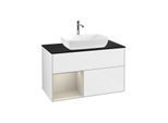 Villeroy und Boch Finion Waschtischunterschrank G772HHGF 100cm, Abdeckplatte black matt, Emotion, Regale sand matt lacquer, Glossy white lacquer
