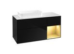 Villeroy und Boch Finion Waschtischunterschrank F691HFPH 120x60,3x50,1cm, Regal rechts Gold matt, Glossy Black Lacquer