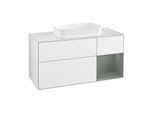 Villeroy und Boch Finion Waschtischunterschrank F711GMGF 120x60,3x50,1cm, Regal rechts Olive Matt Lacquer, Glossy white lacquer