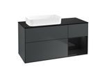Villeroy und Boch Finion Waschtischunterschrank F692PHHG 120x60,3x50,1cm, Regal rechts Glossy Black Lacquer, Midnight Blue Matt Lacquer