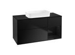 Villeroy und Boch Finion Waschtischunterschrank F712PHPD 120x60,3x50,1cm, Regal rechts Glossy Black Lacquer, Black matt lacquer