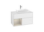 Villeroy und Boch Finion Waschtischunterschrank G771HHGF 100cm, Abdeckplatte white matt, Emotion, Regale sand matt lacquer, Glossy white lacquer