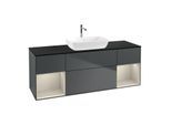 Villeroy und Boch Finion Waschtischunterschrank F862HHHG 160cm, Abdeckplatte black matt, Regale sand matt lacquer, Midnight Blue Matt Lacquer