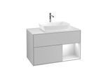 Villeroy und Boch Finion Waschtischunterschrank F781MTGJ 100cm, Abdeckplatte white matt, Regale White matt lacquer, Light grey matt