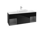 Villeroy und Boch Finion Waschtischunterschrank F861GKPH 160cm, Abdeckplatte white matt, Regale Anthracite matt lacquer, Glossy Black Lacquer