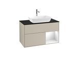 Villeroy und Boch Finion Waschtischunterschrank F782GFHH 100cm, Abdeckplatte black matt, Regale Glossy white lacquer, Sand Matt Lacquer