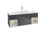 Villeroy und Boch Finion Waschtischunterschrank F861HHHG 160cm, Abdeckplatte white matt, Regale sand matt lacquer, Midnight Blue Matt Lacquer
