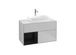 Villeroy und Boch Finion Waschtischunterschrank G771PHGJ 100cm, Abdeckplatte white matt, Emotion, Regale Glossy black lacquer, Light grey matt