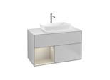 Villeroy und Boch Finion Waschtischunterschrank G771HHGJ 100cm, Abdeckplatte white matt, Emotion, Regale sand matt lacquer, Light grey matt