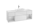 Villeroy und Boch Finion Waschtischunterschrank F861GJMT 160cm, Abdeckplatte white matt, Regale Light grey matt lacquer, White matt lacquer