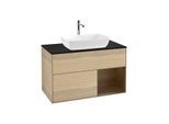 Villeroy und Boch Finion Waschtischunterschrank F782GNPC 100cm, Abdeckplatte black matt, Regale Walnut Veneer, Oak Veneer