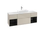Villeroy und Boch Finion Waschtischunterschrank F861PHHH 160cm, Abdeckplatte white matt, Regale Glossy black lacquer, Sand Matt Lacquer