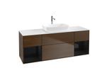 Villeroy und Boch Finion Waschtischunterschrank G861PHGN 160cm, Abdeckplatte white matt, Emotion, Regale Glossy black lacquer, Walnut veneer