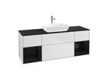 Villeroy und Boch Finion Waschtischunterschrank F862PHMT 160cm, Abdeckplatte black matt, Regale Glossy black lacquer, White matt lacquer