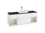 Villeroy und Boch Finion Waschtischunterschrank F862HHGF 160cm, Abdeckplatte black matt, Regale sand matt lacquer, Glossy white lacquer