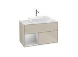 Villeroy und Boch Finion Waschtischunterschrank G771GJHH 100cm, Abdeckplatte white matt, Emotion, Regale Light grey matt lacquer, Sand Matt Lacquer