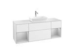 Villeroy und Boch Finion Waschtischunterschrank G861GJGF 160cm, Abdeckplatte white matt, Emotion, Regale Light grey matt lacquer, Glossy white lacquer