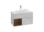 Villeroy und Boch Finion Waschtischunterschrank G771GNGJ 100cm, Abdeckplatte white matt, Emotion, Regale Walnut Veneer, Light grey matt