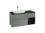 Villeroy und Boch Finion Waschtischunterschrank G812PHGM 120cm, Abdeckplatte black matt, Emotion, Regale Glossy black lacquer, Olive Matt Lacquer