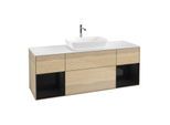Villeroy und Boch Finion Waschtischunterschrank F861PHPC 160cm, Abdeckplatte white matt, Regale Glossy black lacquer, Oak Veneer