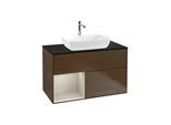 Villeroy und Boch Finion Waschtischunterschrank G772HHGN 100cm, Abdeckplatte black matt, Emotion, Regale sand matt lacquer, Walnut veneer