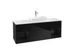 Villeroy und Boch Finion Waschtischunterschrank G861PHPH 160cm, Abdeckplatte white matt, Emotion, Regale Glossy black lacquer, Glossy Black Lacquer