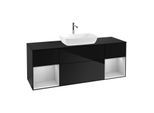 Villeroy und Boch Finion Waschtischunterschrank G862GJPH 160cm, Abdeckplatte black matt, Emotion, Regale Light grey matt lacquer, Glossy Black Lacquer