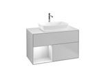 Villeroy und Boch Finion Waschtischunterschrank G771MTGJ 100cm, Abdeckplatte white matt, Emotion, Regale White matt lacquer, Light grey matt