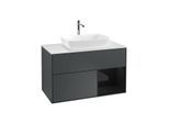 Villeroy und Boch Finion Waschtischunterschrank F781PHHG 100cm, Abdeckplatte white matt, Regale Glossy black lacquer, Midnight Blue Matt Lacquer