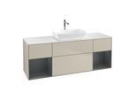 Villeroy und Boch Finion Waschtischunterschrank F861HGHH 160cm, Abdeckplatte white matt, Regale Midnight matt lacquer, Sand Matt Lacquer