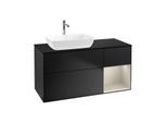 Villeroy und Boch Finion Waschtischunterschrank F812HHPD 120cm, Abdeckplatte black matt, Regale sand matt lacquer, Black matt lacquer
