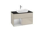 Villeroy und Boch Finion Waschtischunterschrank G772GJHH 100cm, Abdeckplatte black matt, Emotion, Regale Light grey matt lacquer, Sand Matt Lacquer