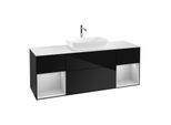 Villeroy und Boch Finion Waschtischunterschrank G861GJPH 160cm, Abdeckplatte white matt, Emotion, Regale Light grey matt lacquer, Glossy Black Lacquer