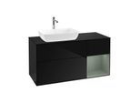 Villeroy und Boch Finion Waschtischunterschrank F812GMPH 120cm, Abdeckplatte black matt, Regale Olive matt lacquer, Glossy Black Lacquer