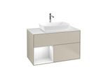 Villeroy und Boch Finion Waschtischunterschrank G771GFHH 100cm, Abdeckplatte white matt, Emotion, Regale Glossy white lacquer, Sand Matt Lacquer