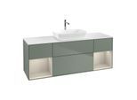 Villeroy und Boch Finion Waschtischunterschrank F861HHGM 160cm, Abdeckplatte white matt, Regale sand matt lacquer, Olive Matt Lacquer