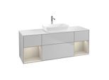 Villeroy und Boch Finion Waschtischunterschrank G861HHGJ 160cm, Abdeckplatte white matt, Emotion, Regale sand matt lacquer, Light grey matt
