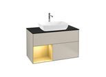 Villeroy und Boch Finion Waschtischunterschrank G772HFHH 100cm, Abdeckplatte black matt, Emotion, Regale Gold matt lacquer, Sand Matt Lacquer