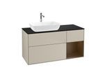 Villeroy und Boch Finion Waschtischunterschrank F812GNHH 120cm, Abdeckplatte black matt, Regale Walnut Veneer, Sand Matt Lacquer