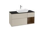 Villeroy und Boch Finion Waschtischunterschrank F832GNHH 120cm, Abdeckplatte black matt, Regale Walnut Veneer, Sand Matt Lacquer
