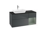 Villeroy und Boch Finion Waschtischunterschrank F812GMHG 120cm, Abdeckplatte black matt, Regale Olive matt lacquer, Midnight Blue Matt Lacquer