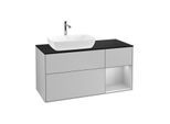 Villeroy und Boch Finion Waschtischunterschrank G812GJGJ 120cm, Abdeckplatte black matt, Emotion, Regale Light grey matt lacquer, Light grey matt