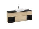 Villeroy und Boch Finion Waschtischunterschrank F862PHPC 160cm, Abdeckplatte black matt, Regale Glossy black lacquer, Oak Veneer
