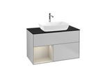 Villeroy und Boch Finion Waschtischunterschrank G772HHGJ 100cm, Abdeckplatte black matt, Emotion, Regale sand matt lacquer, Light grey matt