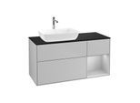 Villeroy und Boch Finion Waschtischunterschrank F812GJGJ 120cm, Abdeckplatte black matt, Regale Light grey matt lacquer, Light grey matt
